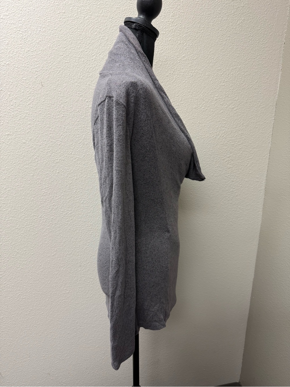 Gray Moto Jacket Top Asymmetrical Zip Soft Knit Long Sleeve Small Chic Style - Picture 7 of 10